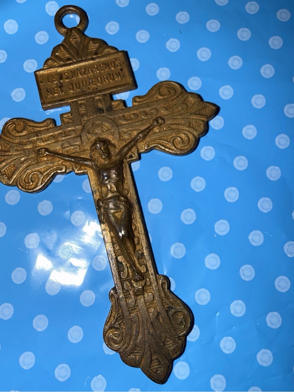 Cross Bronze Crucifix Secret Heart vintage